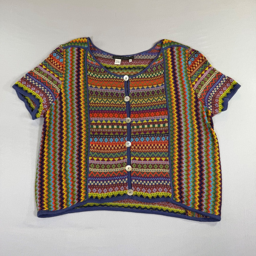 Peruvian Connection Cardigan Womens XL Pima Cotton Fair Isle Boho Folk Artsy